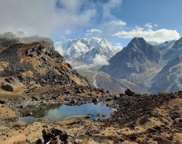 A small tranquil pond on the way from Tseram to Selele Pass