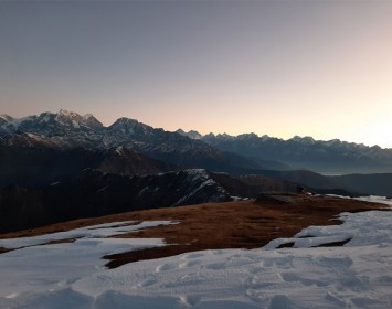 View of Numbur Range(left) and Mahalangur Range(right) as seen from Pikey Peak(4067 M) in the morning time just before sunrise